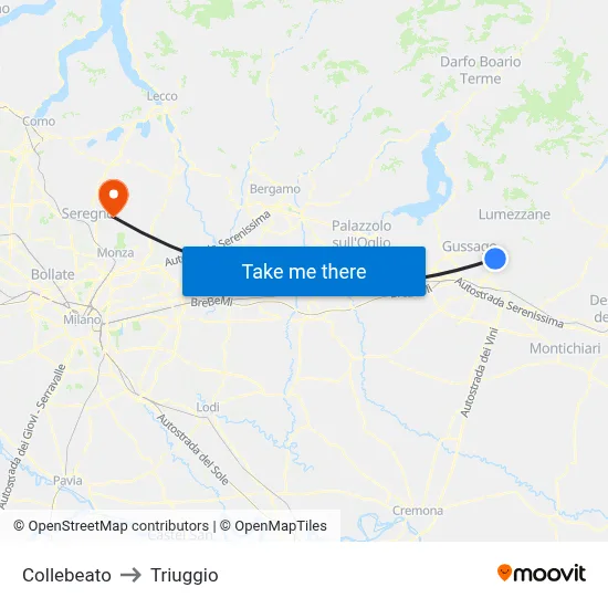 Collebeato to Triuggio map