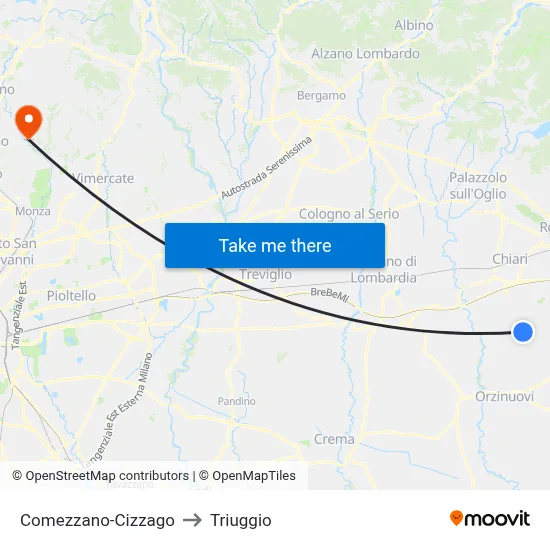 Comezzano-Cizzago to Triuggio map