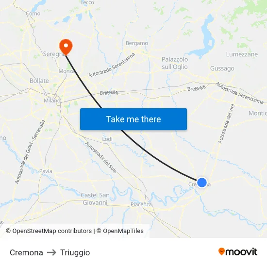 Cremona to Triuggio map