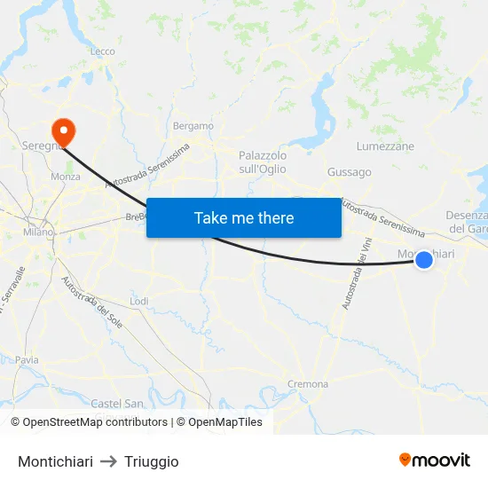 Montichiari to Triuggio map