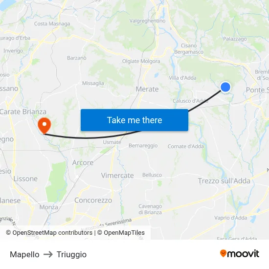 Mapello to Triuggio map