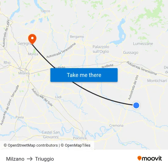 Milzano to Triuggio map