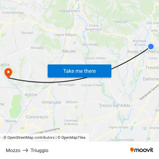 Mozzo to Triuggio map