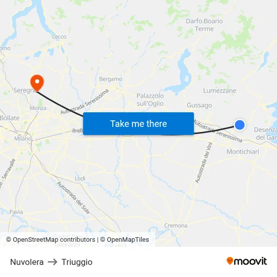 Nuvolera to Triuggio map