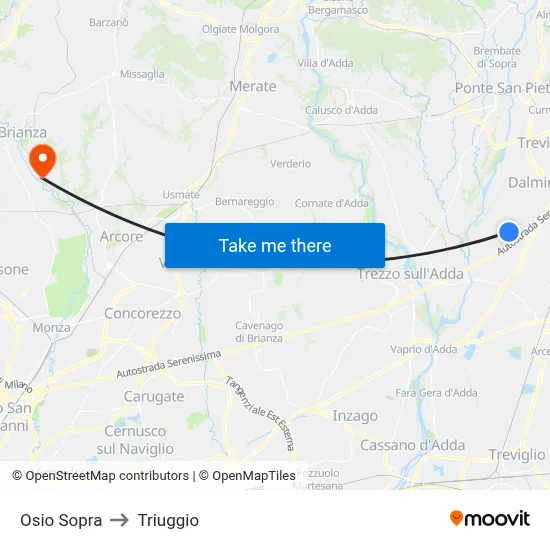 Osio Sopra to Triuggio map