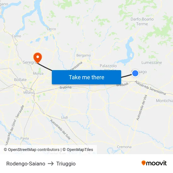 Rodengo-Saiano to Triuggio map