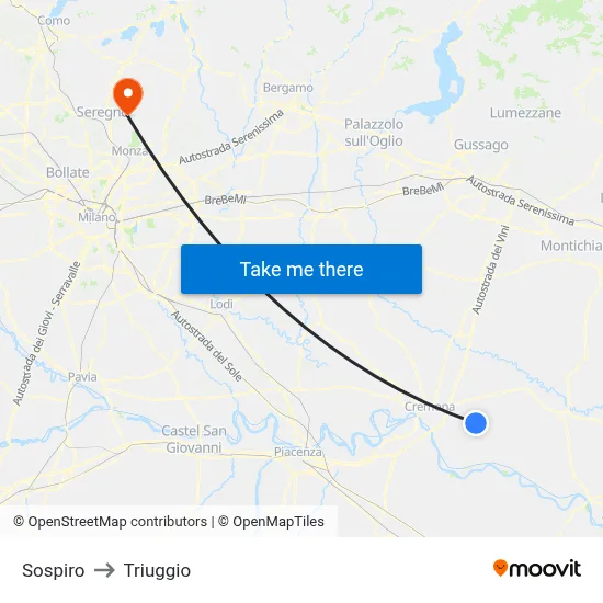 Sospiro to Triuggio map
