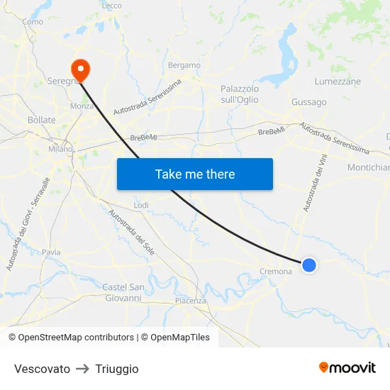 Vescovato to Triuggio map