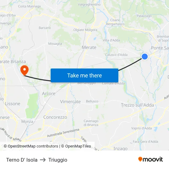 Terno D' Isola to Triuggio map