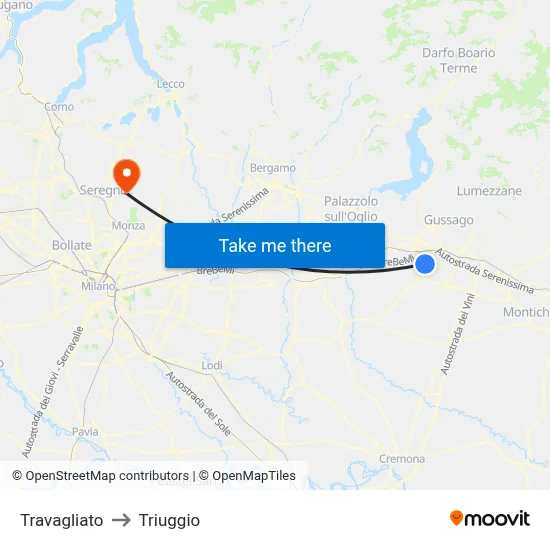Travagliato to Triuggio map