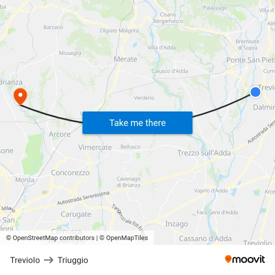 Treviolo to Triuggio map