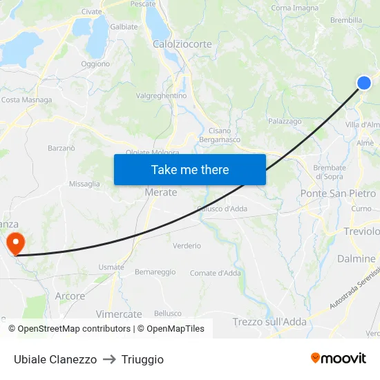 Ubiale Clanezzo to Triuggio map