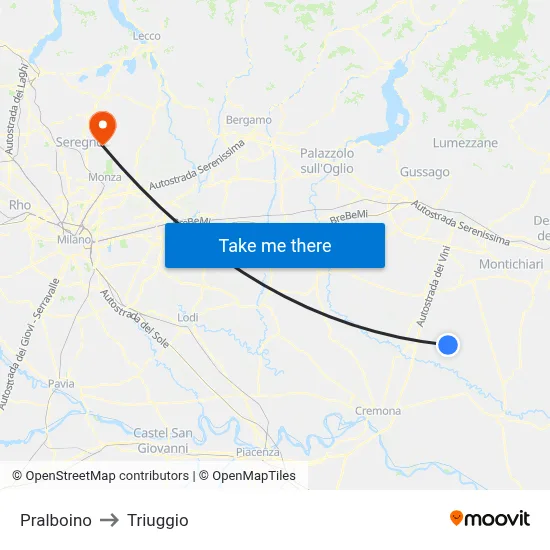 Pralboino to Triuggio map