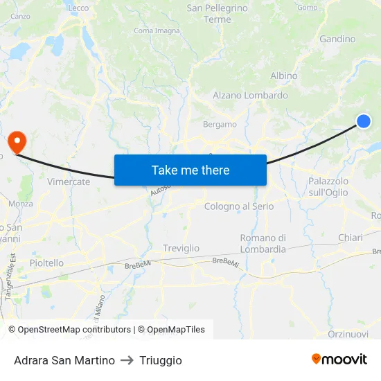 Adrara San Martino to Triuggio map