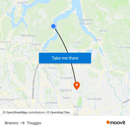 Brienno to Triuggio map