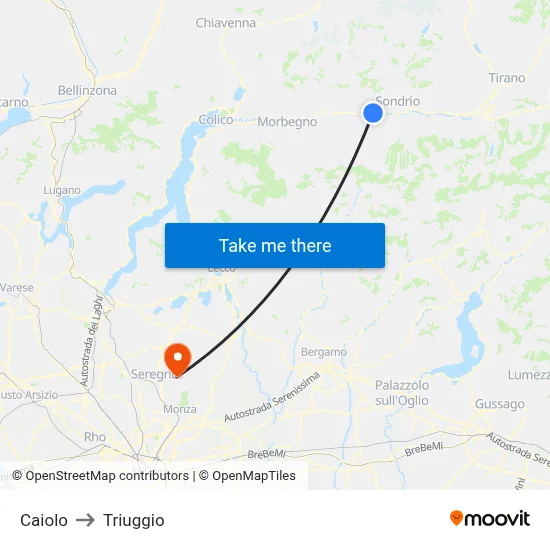 Caiolo to Triuggio map