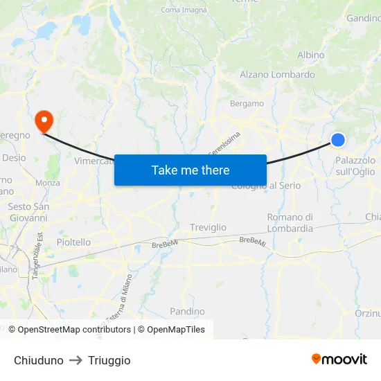 Chiuduno to Triuggio map