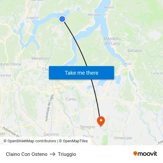 Claino con Osteno to Triuggio map