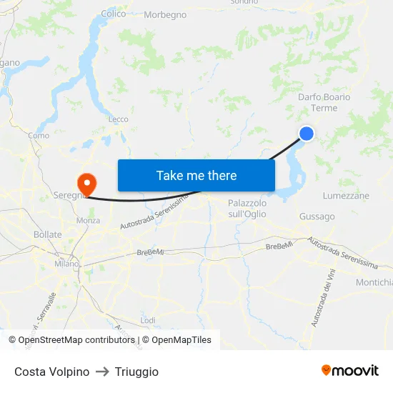 Costa Volpino to Triuggio map