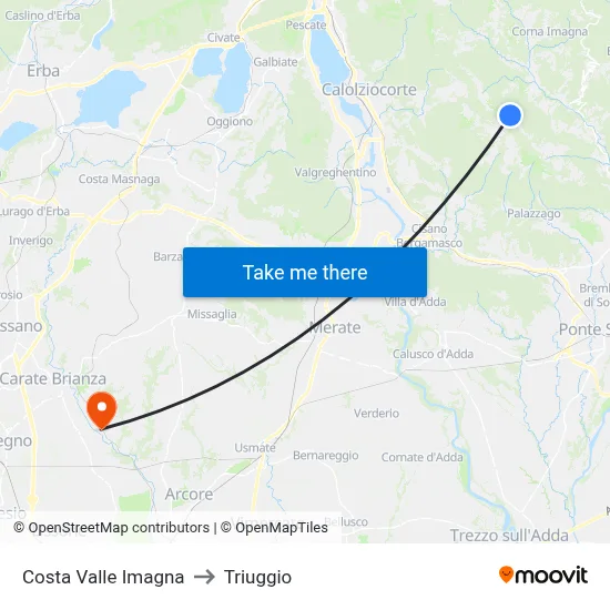 Costa Valle Imagna to Triuggio map