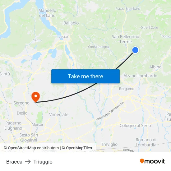 Bracca to Triuggio map