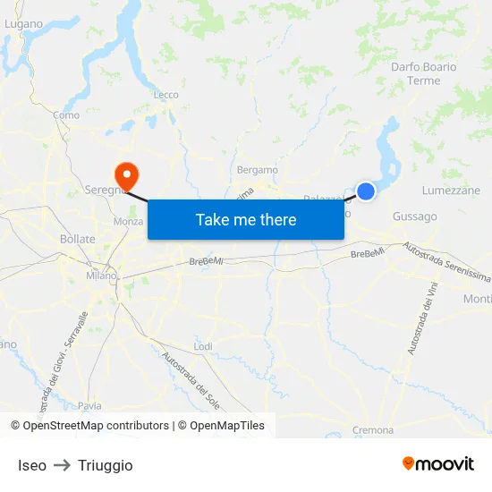 Iseo to Triuggio map