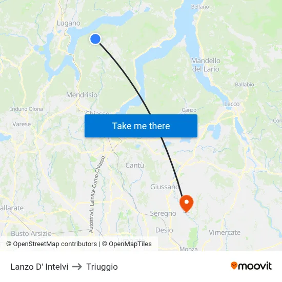 Lanzo d'Intelvi to Triuggio map