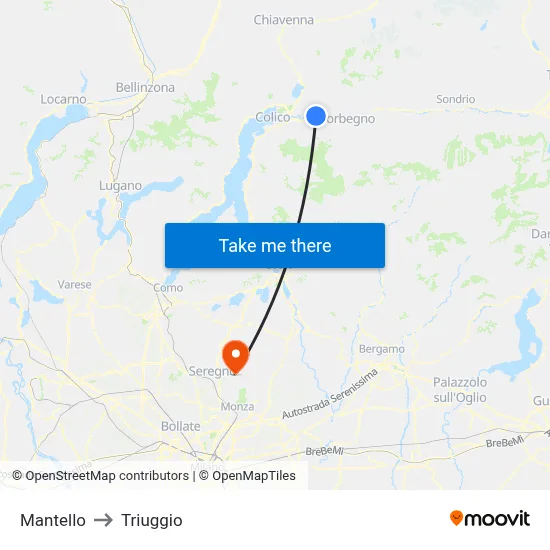 Mantello to Triuggio map