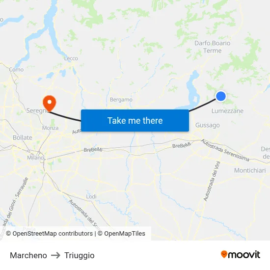 Marcheno to Triuggio map