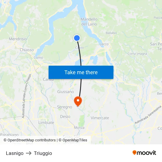 Lasnigo to Triuggio map