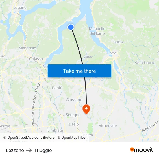 Lezzeno to Triuggio map