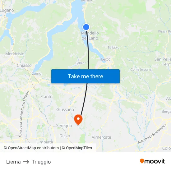 Lierna to Triuggio map