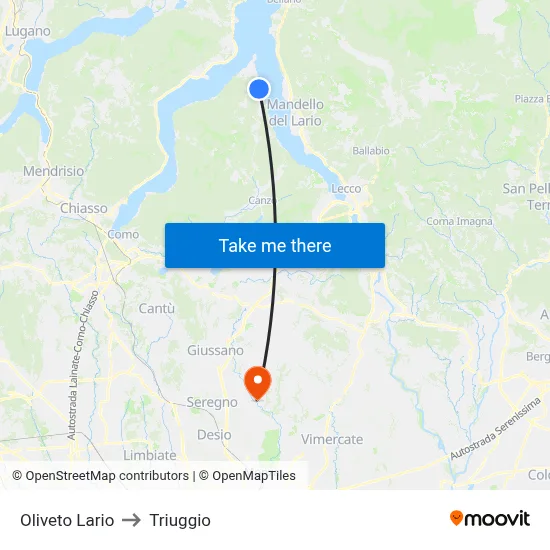 Oliveto Lario to Triuggio map
