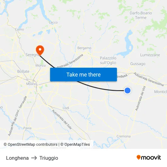 Longhena to Triuggio map