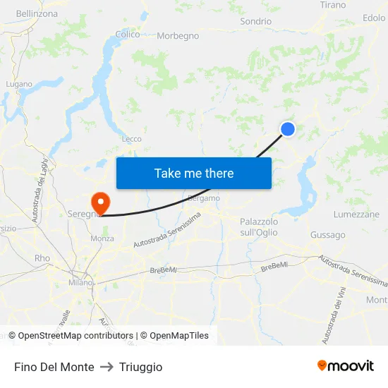 Fino del Monte to Triuggio map