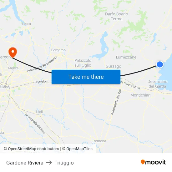 Gardone Riviera to Triuggio map