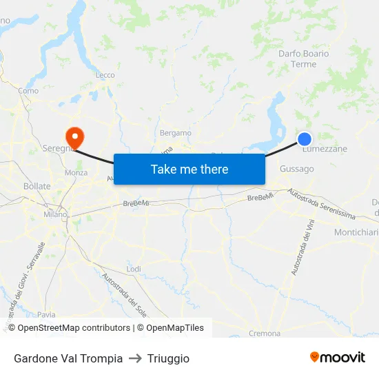 Gardone Val Trompia to Triuggio map