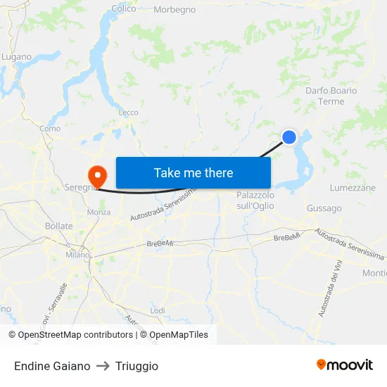 Endine Gaiano to Triuggio map
