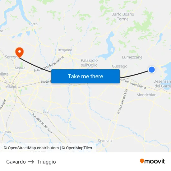 Gavardo to Triuggio map