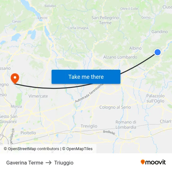 Gaverina Terme to Triuggio map