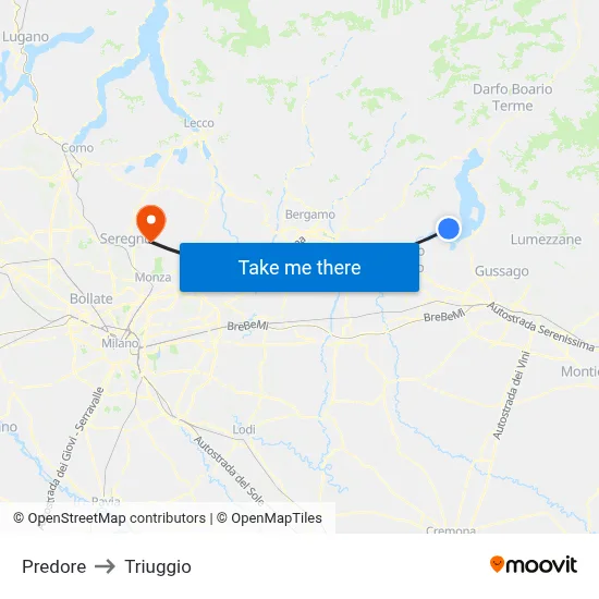 Predore to Triuggio map