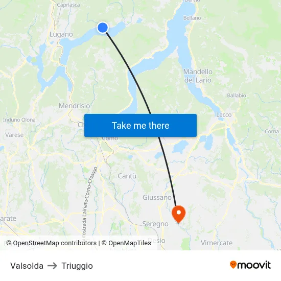 Valsolda to Triuggio map