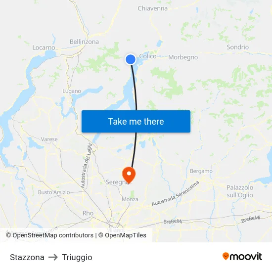 Stazzona to Triuggio map