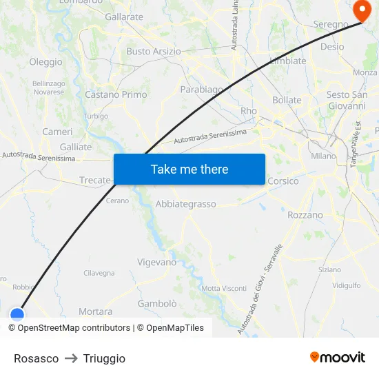 Rosasco to Triuggio map