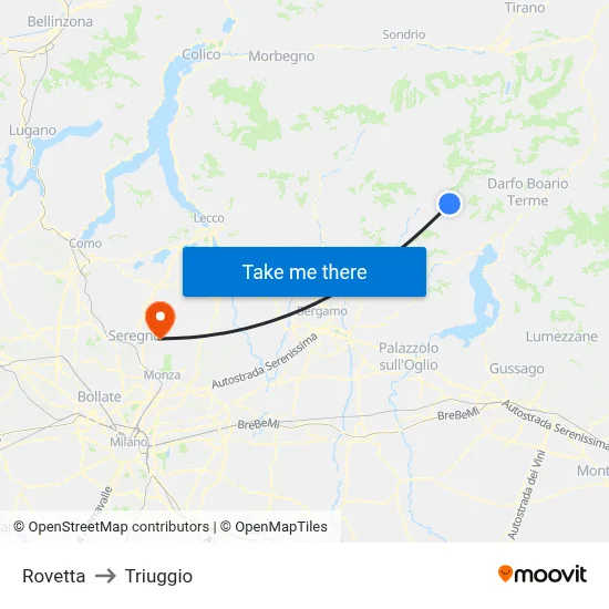 Rovetta to Triuggio map