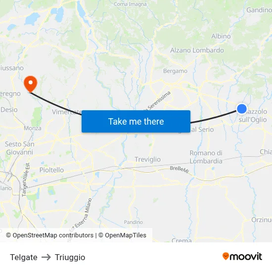 Telgate to Triuggio map