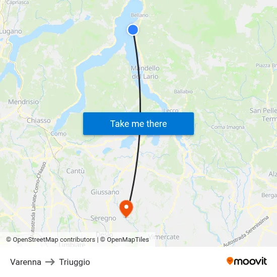Varenna to Triuggio map