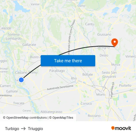 Turbigo to Triuggio map