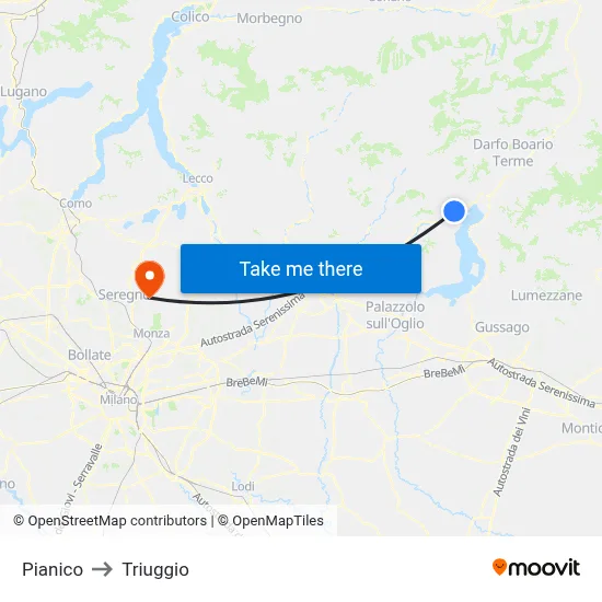 Pianico to Triuggio map