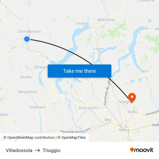 Villadossola to Triuggio map